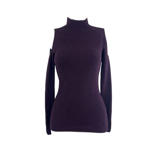 Aritzia Wilfred Bonnard Stretch Knit Cold Shoulder Sweater Noble Plum Size XS - Picture 1 of 13